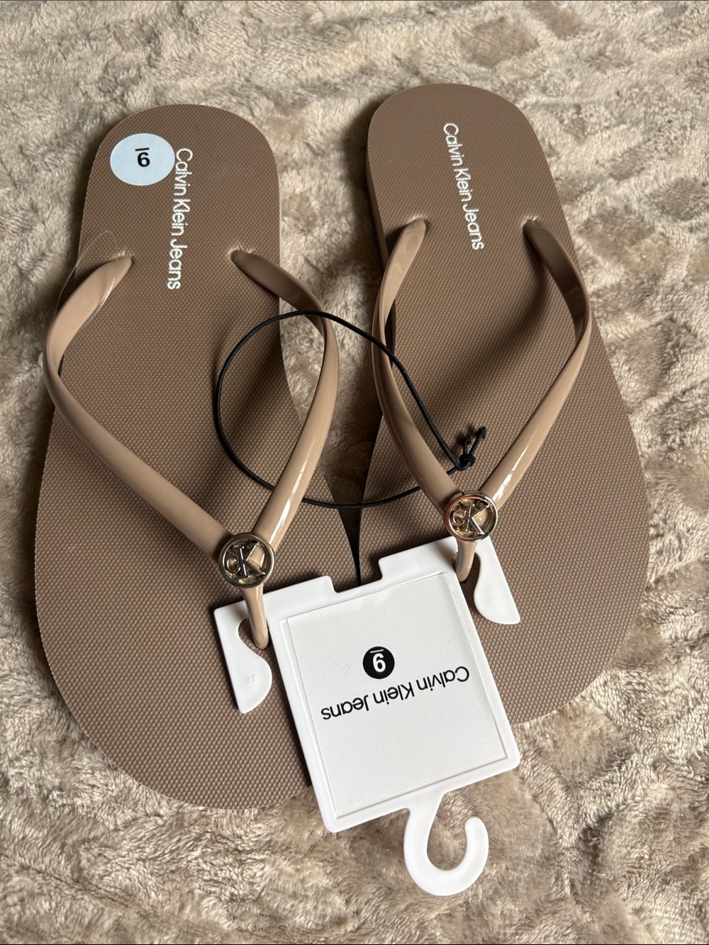 Calvin Klein Jeans Tan Logo Flip Flops
